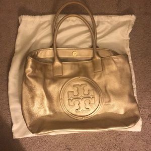 Like new! Gold Tory Burch Ella tote